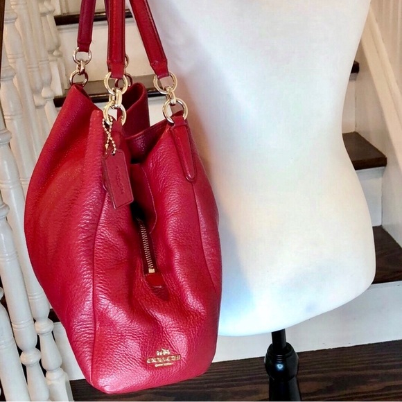 COACH Madison Phoebe Red Lining & Tumbled Red Leather Bag 3 Compartment Interior - Picture 5 of 15